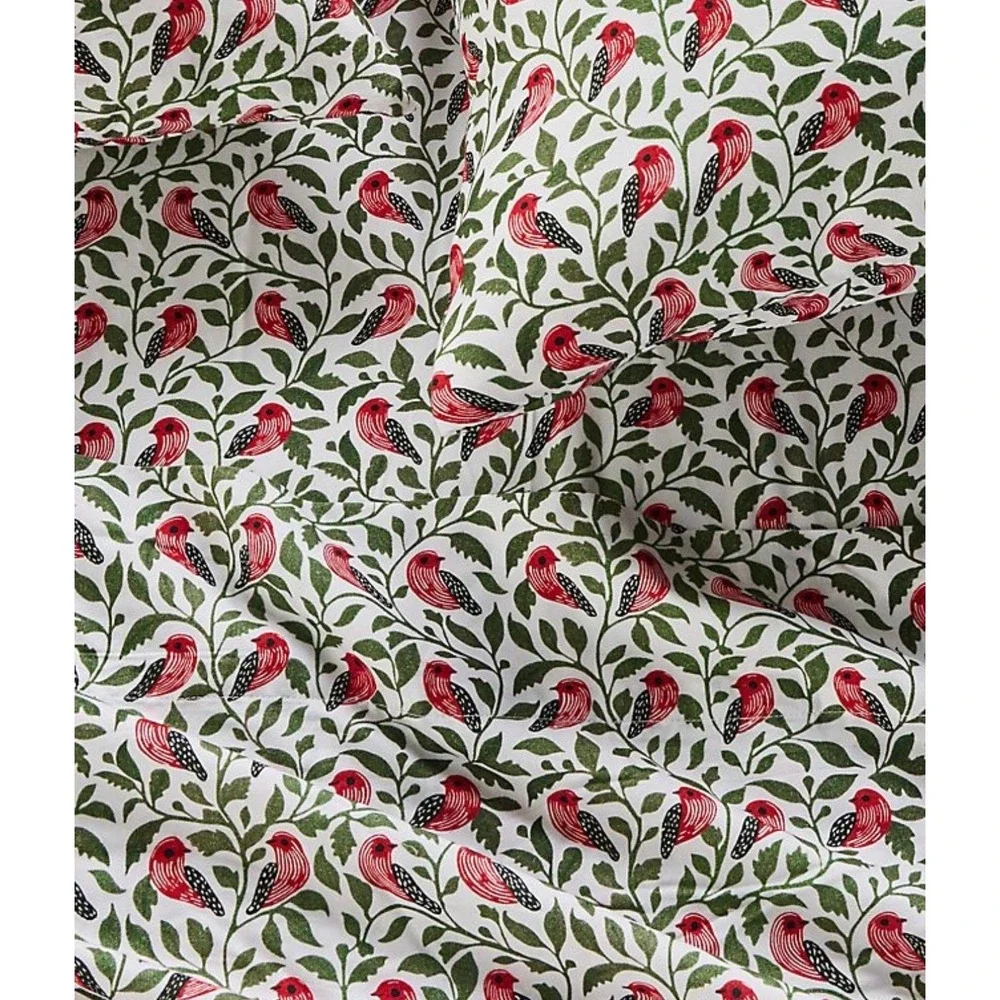 Anthropologie Pillowcases KING Cotton Modal Print Birds & Vines New Set of 2